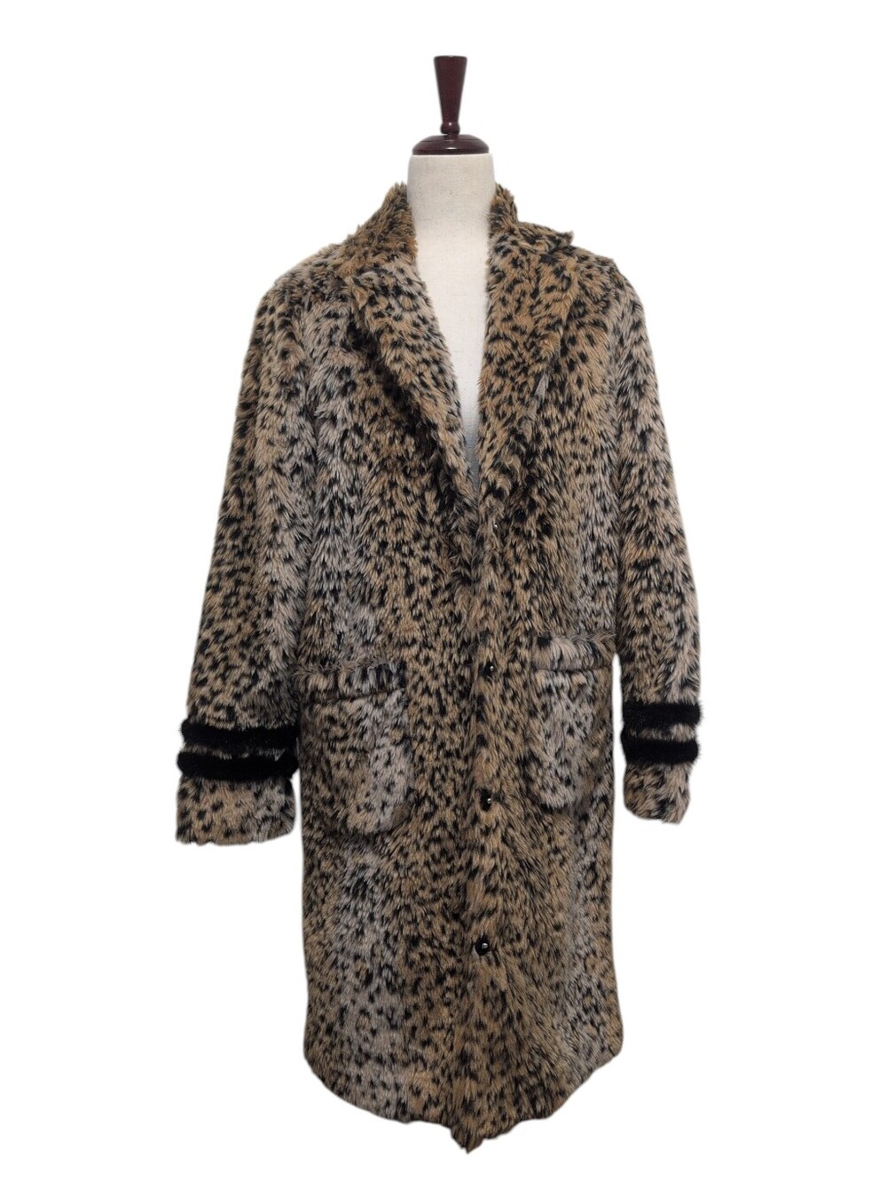 Mo:Vint Faux Fur Leopard Print Coat Midi Length Size Small